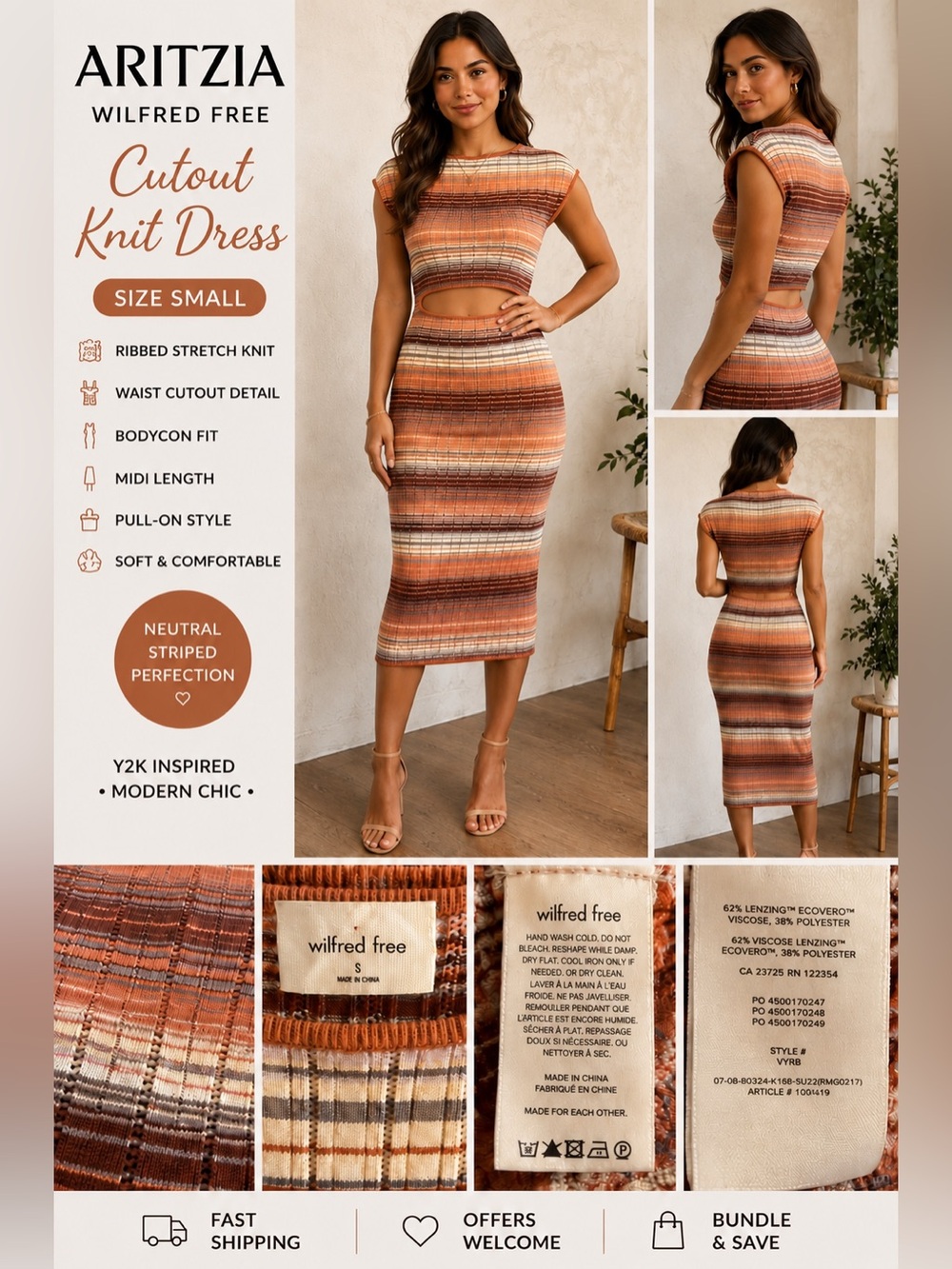 Aritzia Wilfredβ Free Ribbed Cutout Knit Midi Dress Small